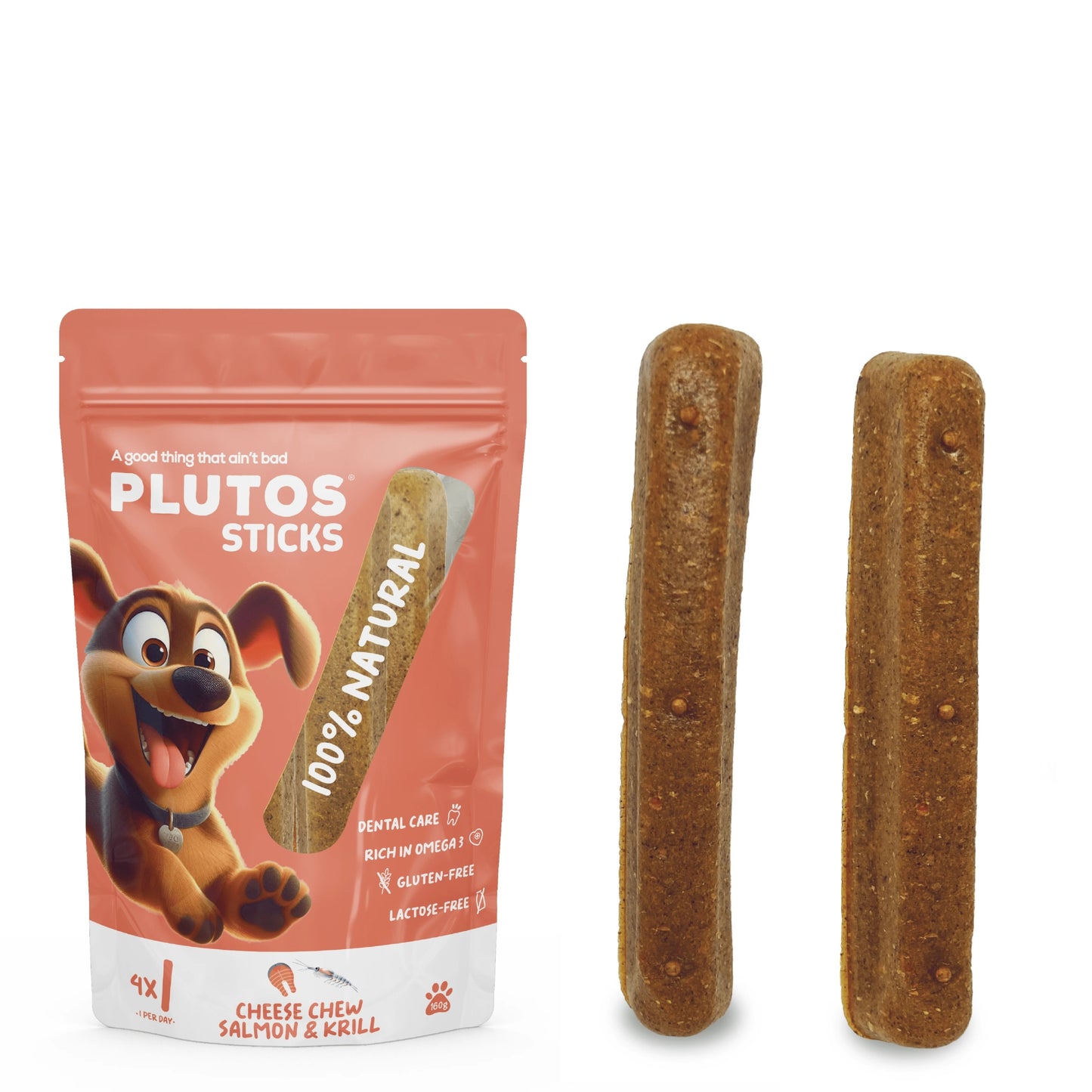 Plutos Sticks - Queijo mastigável com Salmão e Krill 4un