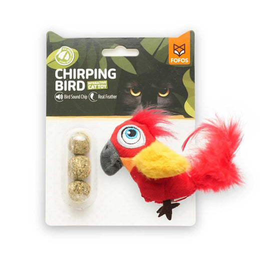 Papagaio vermelho com som e catnip - FOFOS