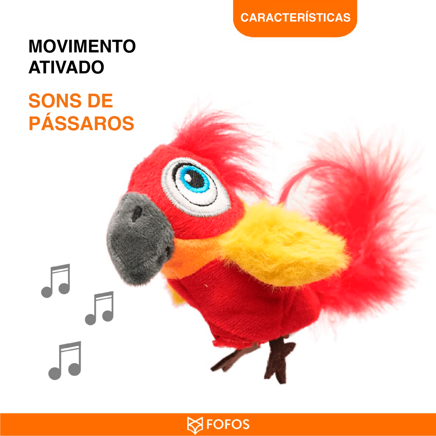 Papagaio vermelho com som e catnip - FOFOS