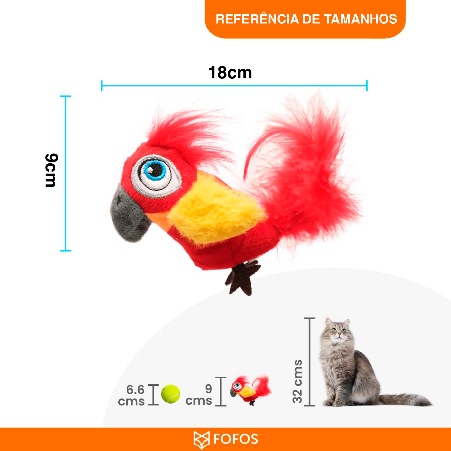 Papagaio vermelho com som e catnip - FOFOS