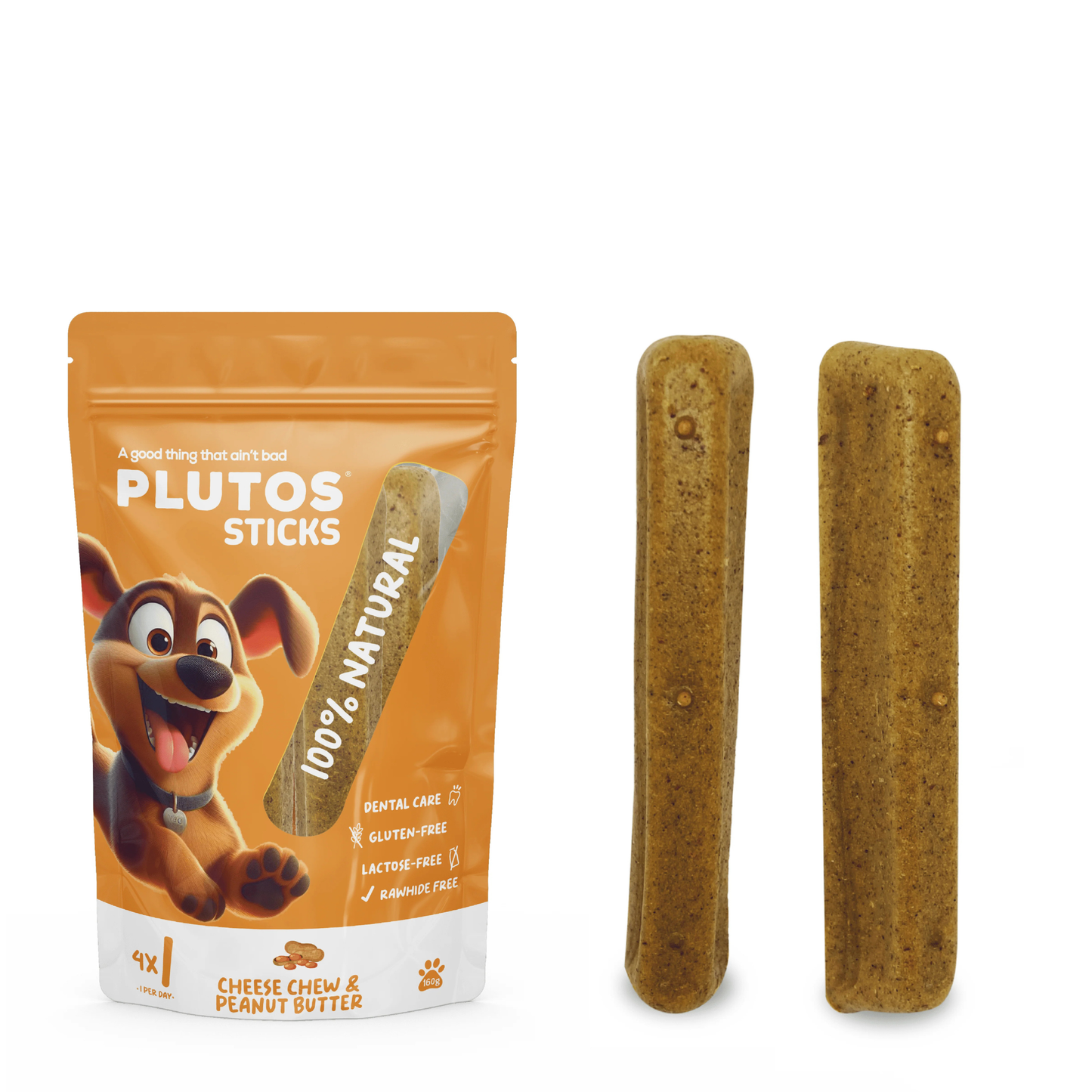 Plutos Sticks - Queijo mastigável e Manteiga de amendoim 4un
