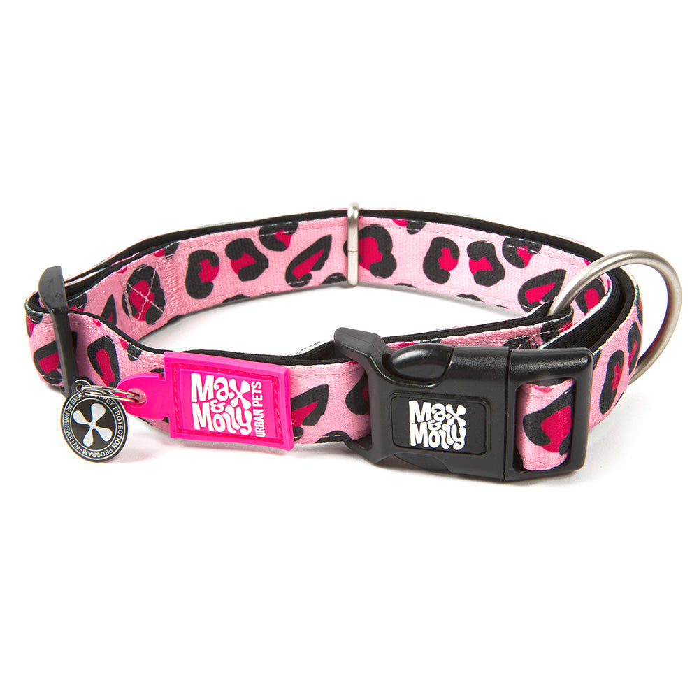 Coleira com ID Tag Max&Molly - Leopard Pink