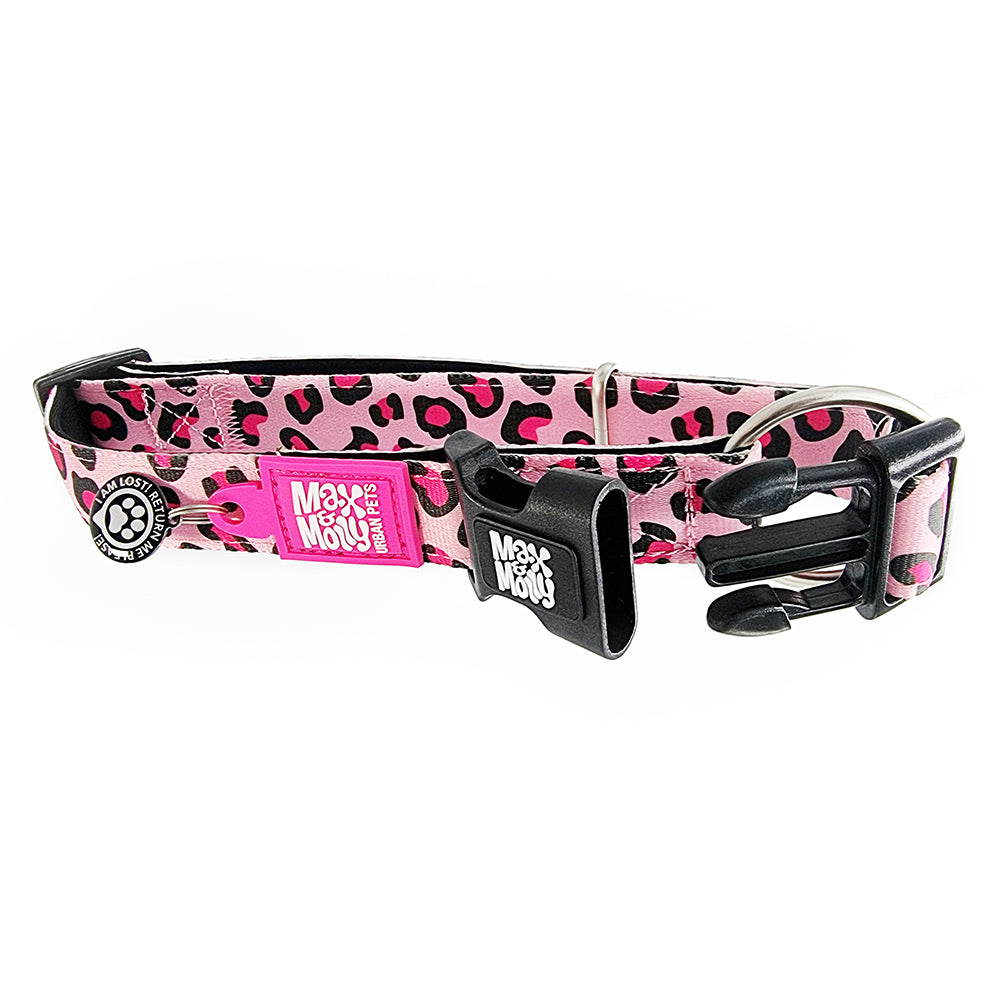 Coleira com ID Tag Max&Molly - Leopard Pink