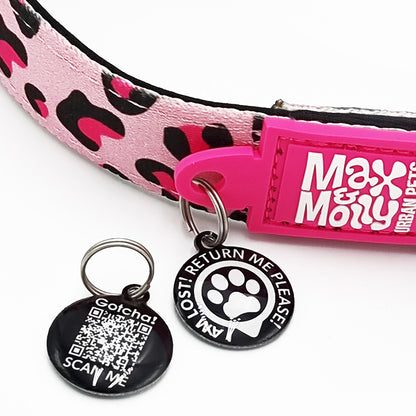 Coleira com ID Tag Max&Molly - Leopard Pink