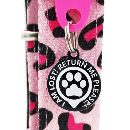 Coleira com ID Tag Max&Molly - Leopard Pink