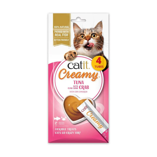 Snack Catit Creamy Atum e Caranguejo para gatos - 4 tubos