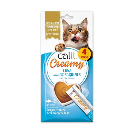 Snack Catit Creamy Atum e Sardinhas para gatos - 4 tubos