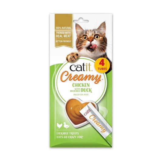 Snack Catit Creamy Frango e Pato para gatos - 4 tubos