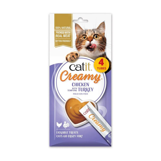 Snack Catit Creamy Frango e Peru para gatos - 4 tubos