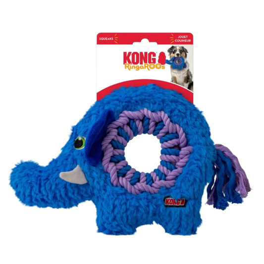 Kong Ringaroos Elephant M - elefante super resistente com corda e apito