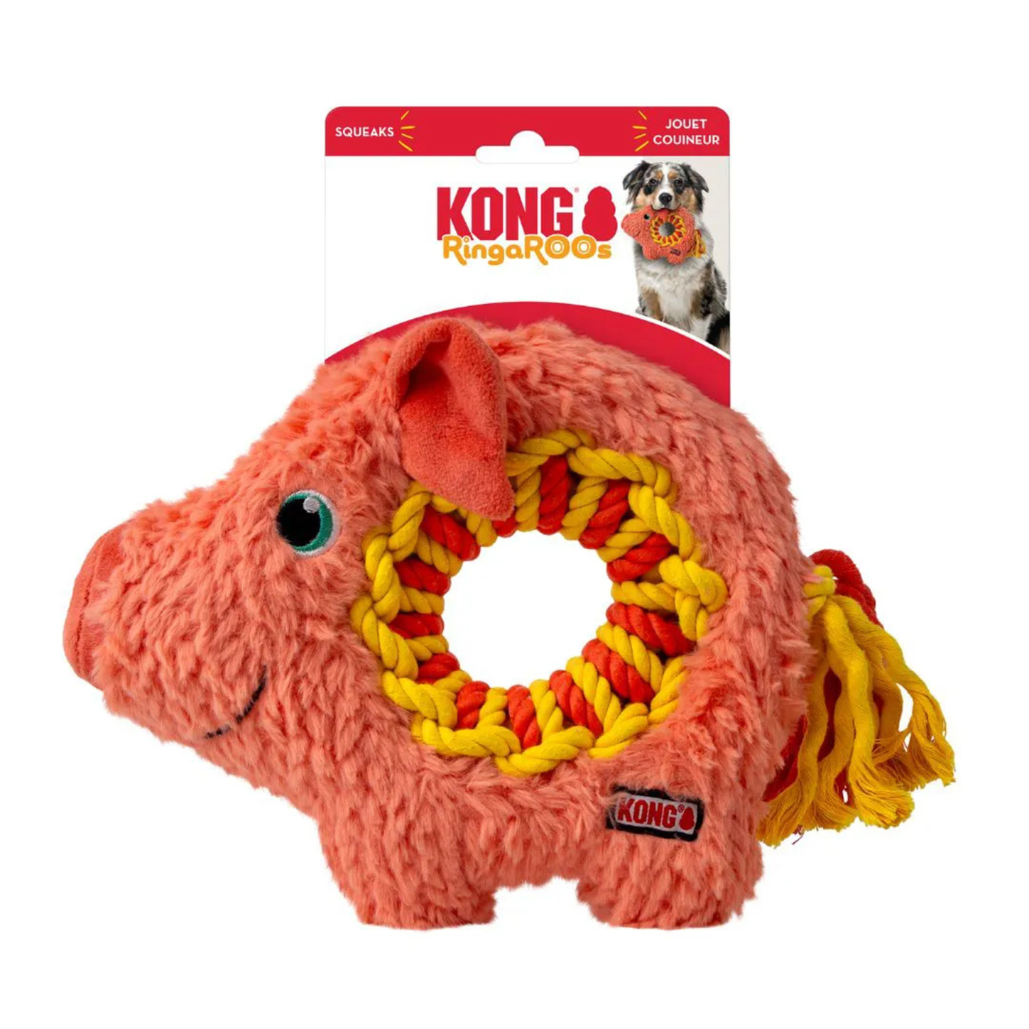 Kong Ringaroos Pig M - porco super resistente com corda e apito