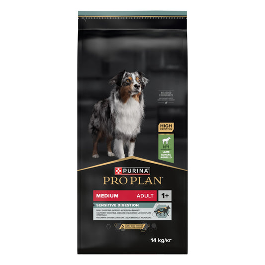 Pro Plan Sensitive Digestion Medium 14kg - Ração para cão adulto médio com sensibilidade digestiva - Borrego